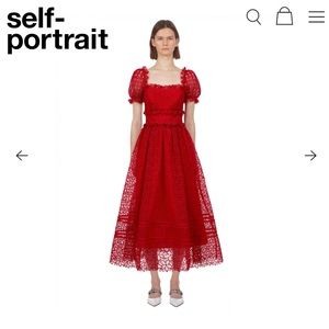 Self-Portrait Hibiscus Guipure Dress Red